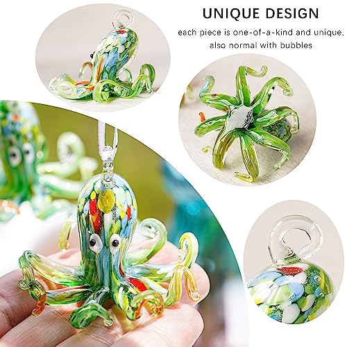 Hand-Blown Art Glass Octopus Hanging Ornament - Coastal Beach Decor