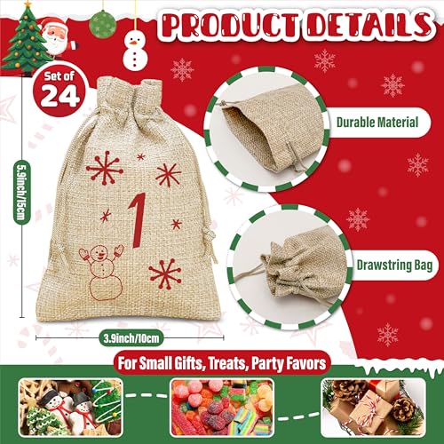 Golibra Red Christmas Advent Calendar Bags - 24 Count Holiday Countdown Decor