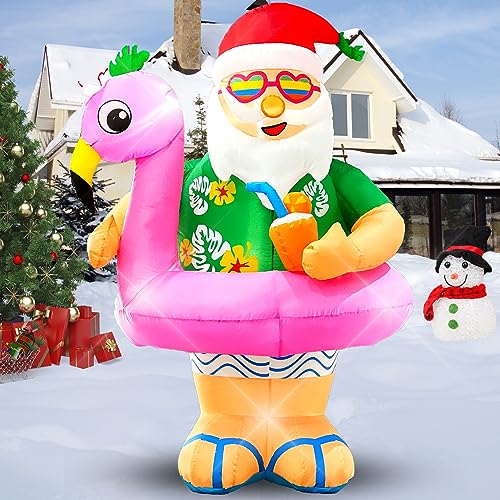 6ft Inflatable Santa Claus with Flamingo Ring Christmas Yard Decor Outdoor