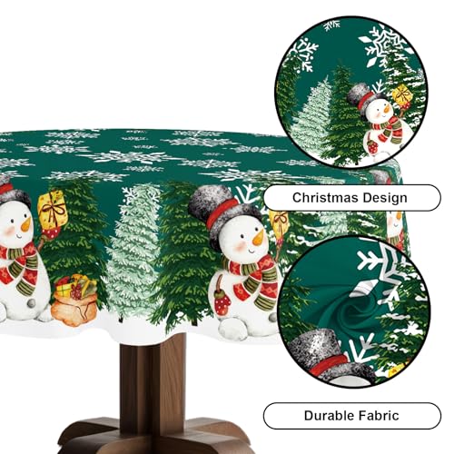 YOSTEV Xmas Tc 13 60" Round Green Christmas Tablecloth with Snowman Snowflakes – Spillproof Fabric