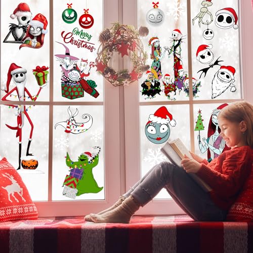 Gumwaqu 9-Pack Christmas Window Clings Holiday Decor for Glass Windows