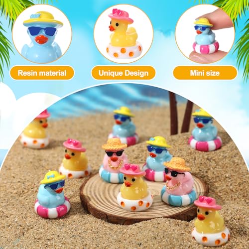 30pcs Mini Summer Resin Ducks, Tiny Hawaii Beach Figurines for Crafts