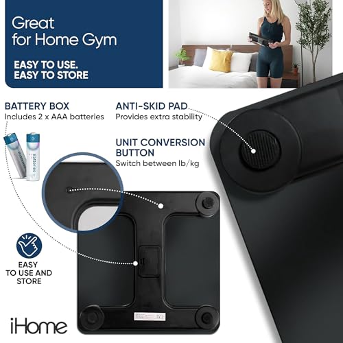 Digital Bathroom Scale for Body Weight - 400 lbs Capacity, Black Tempered Glass