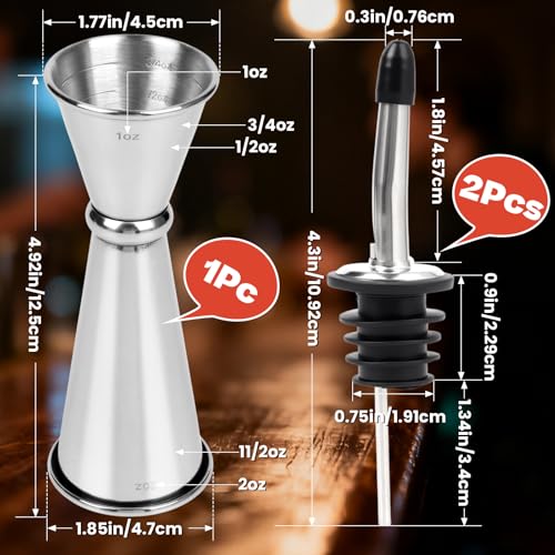 Stainless Steel Bartending Jigger Set with Pour Spouts - Precise Cocktail Measurement Tools