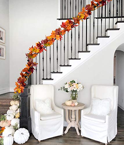 Artificial Maple Leaf Fall Garland 2-Pack, 5.9ft Autumn Foliage Vine