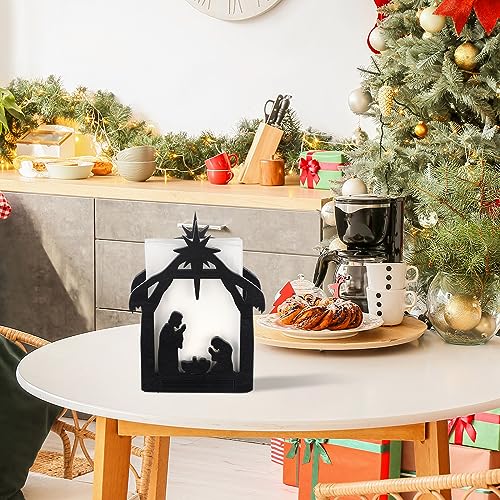 Barydat Christmas Nativity Napkin Holder – Wooden Tabletop Dispenser, Black (Nativity Style)