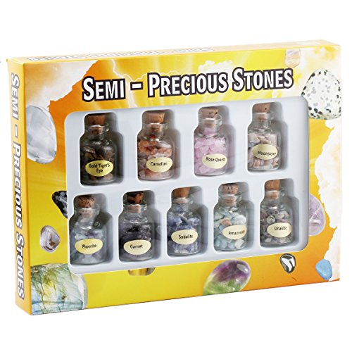 9 Mini Gemstone Crystal Bottles Set - Natural Healing Chip Stones for Wicca & Crafts