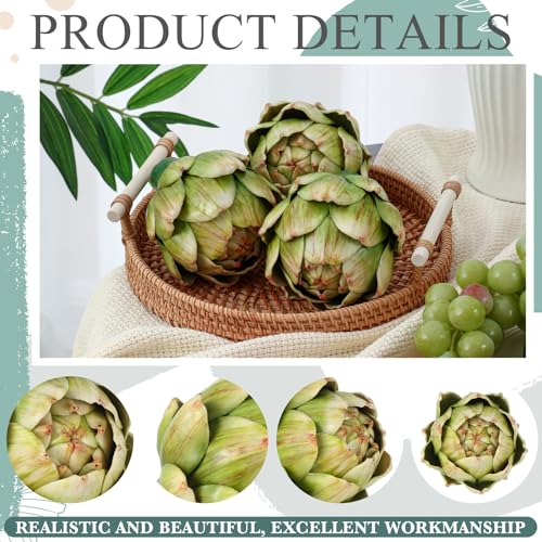 Large Green Faux Artichokes - 6 Pcs Decorative Bowl Fillers