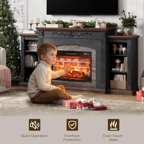 72" Electric Fireplace with Mantel, TV Stand for TVs Up to 80",