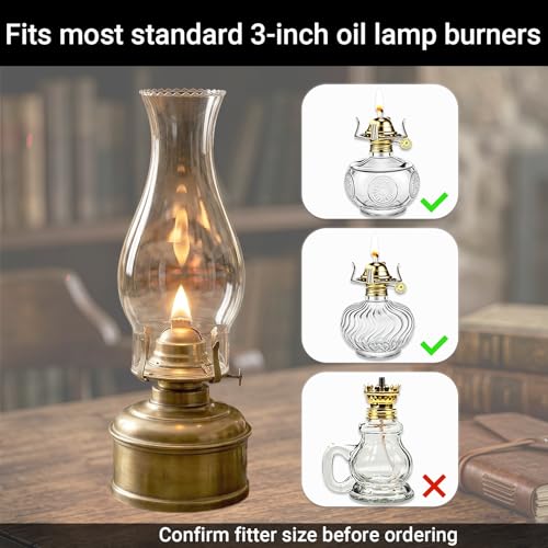 Clear Glass Oil Lamp Chimney - 8.3" Wave Top Hurricane Shade, 3" Fitter