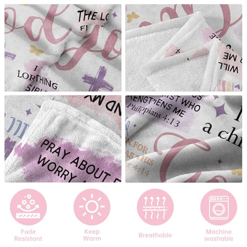 Christian Throw Blanket with Bible Verses, Religious Gift for Women & Girls