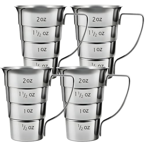 ELFULLY 4-Piece Stainless Steel 2oz Cocktail Jiggers with Handle – Bar & Bartending Tools