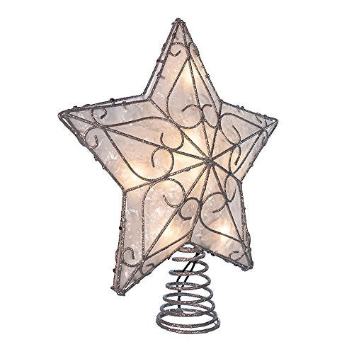 Kurt Adler 12-Inch Metal Trimmed Capiz Star Treetop with Lights, Indoor Holiday Decor