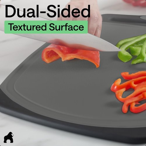 GORILLA GRIP Reversible Kitchen Cutting Board Set - BPA-Free, Nonporous, Slip Resistant | 3 Durable Boards in Gray & Black