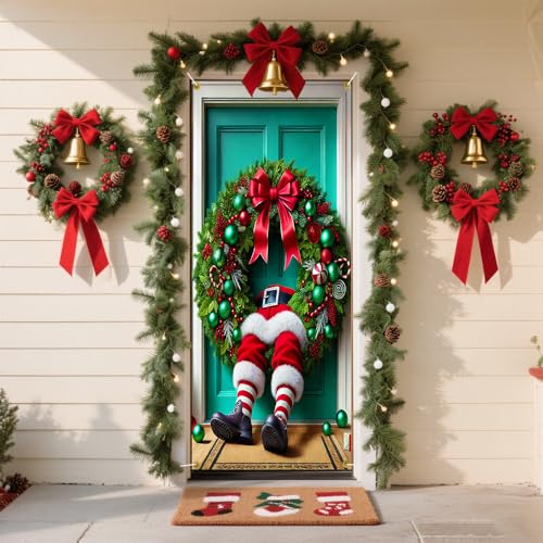 Funny Santa Stuck in Pine Ring Door Cover 35x71in - ColorfulB199 by Cmialusie