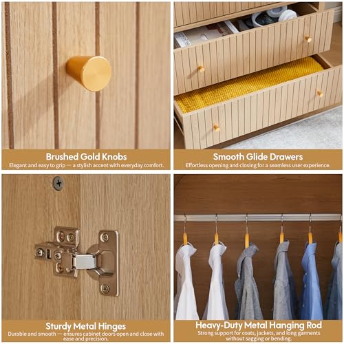 Arched 2-Door Wardrobe Closet with Hanging Rod and 2 Drawers