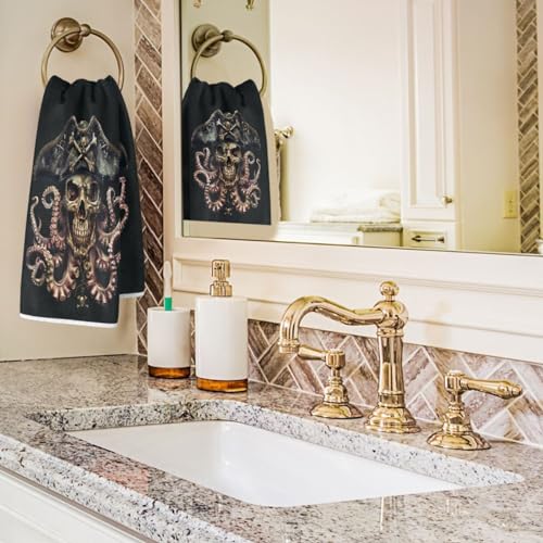 Pirate Skull and Octopus Hand Towel - Soft Absorbent Decorative Bath Towel
