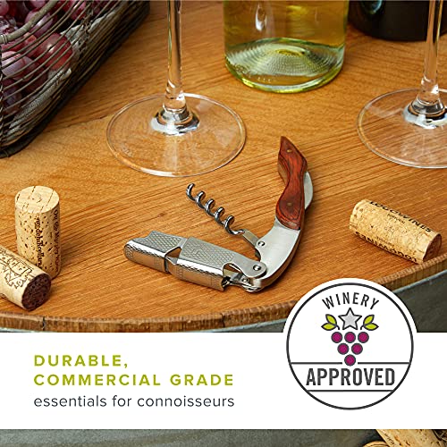 True Sommelier Waiter's Corkscrew Wine Opener with Bottle Opener & Foil Cutter, Stainless Steel & Wood Handle