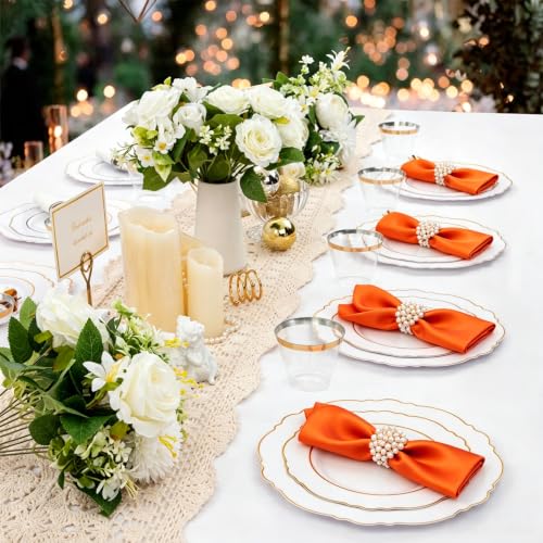 Orange Satin Napkins 40 Pack 17x17 inch Square Cloth Dinner Napkins Bulk