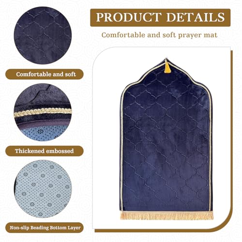Extra Thick Padded Muslim Prayer Rug with Tasbih Beads - Non-Slip Mat