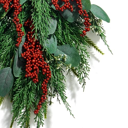 18-Inch Artificial Eucalyptus and Red Berry Swag for Front Door Decor