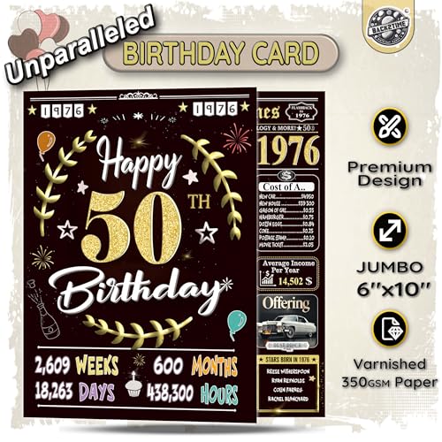 50th Birthday Card for Women Men - Jumbo Vintage 1976 Greeting Card with Envelope
