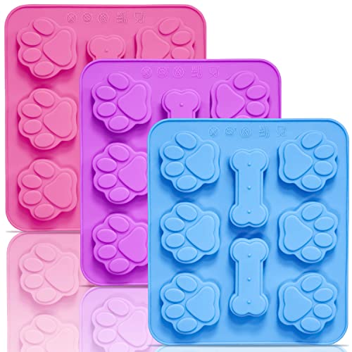 Silicone Dog Paw and Bone Molds 3-Pack - Non-Stick Baking & Treat Trays