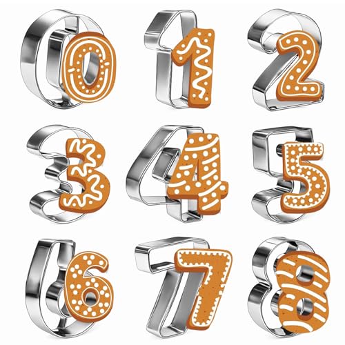 9 Pack 2-Inch Number Cookie Cutters Stainless Steel Baking Set