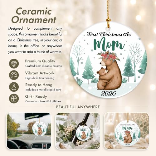 First Christmas as Mom Ornament 2026 - Mama Bear & Baby Bear Holiday Keepsake