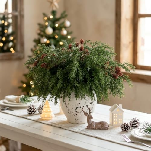 CYSKXYI 17Pcs Artificial Norfolk Pine & Pinecone Branches for Christmas Decor