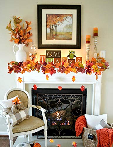 Artificial Maple Leaf Fall Garland 2-Pack, 5.9ft Autumn Foliage Vine