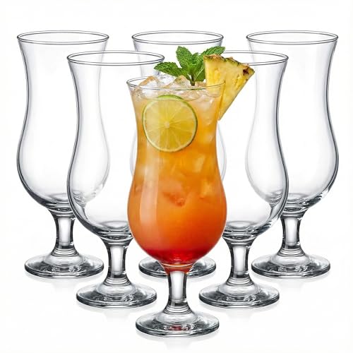 6 Pack Large Hurricane Glasses 15.5 Oz / 460 Ml for Cocktails & Drinks - Elegant Stemware Set