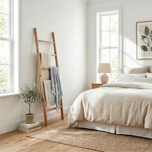 5.5ft Rustic Solid Wood Blanket Ladder - Farmhouse Towel & Quilt Rack