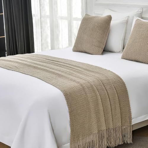 Yellow Bed Runner Scarf with Tassels King Size Bedding Throw for Home & Hotel