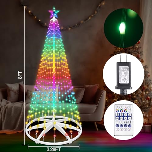 8ft AMIPEPE Smart RGB LED Cone Christmas Tree with Star Topper, Music Sync, App & Remote 388 LEDs