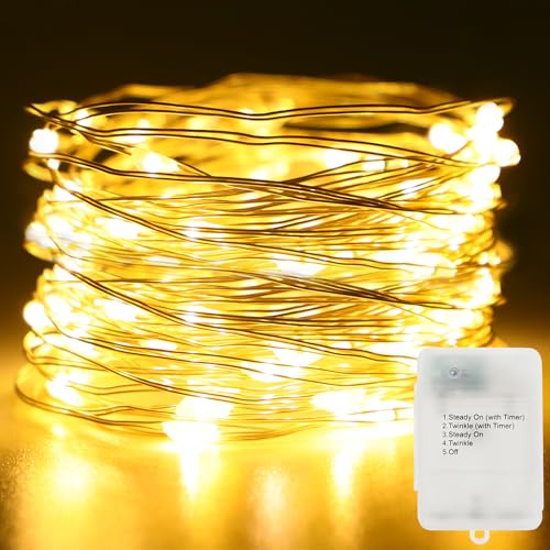 Timer Fairy Lights Battery Operated 16.4ft 50 LEDs Warm White 5 Modes