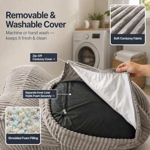 Grey Giant Bean Bag Chair for Living Room & Lounge - MaxiBean