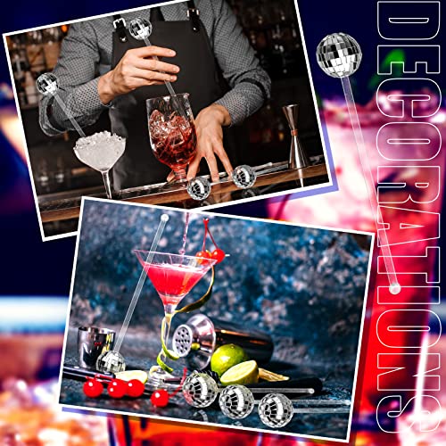 Sawysine Silver Disco Ball Drink Stirrer 48 pcs - Party Cocktail Picks, Shiny Decor
