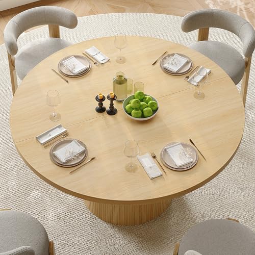 47-Inch Round Dining Table with Fluted Base - Modern Farmhouse Kitchen Table