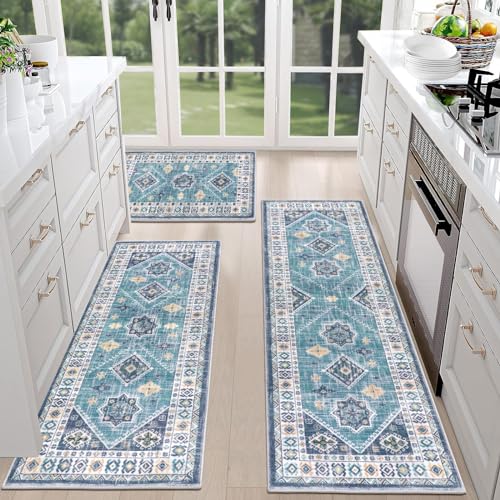 3-Piece Boho Kitchen Rug Set, Non-Slip Washable Farmhouse Floor Runner Mats