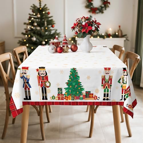 Christmas Tablecloth 60 x 84 Inch Rectangular Red Nutcracker Print - Holiday Decor