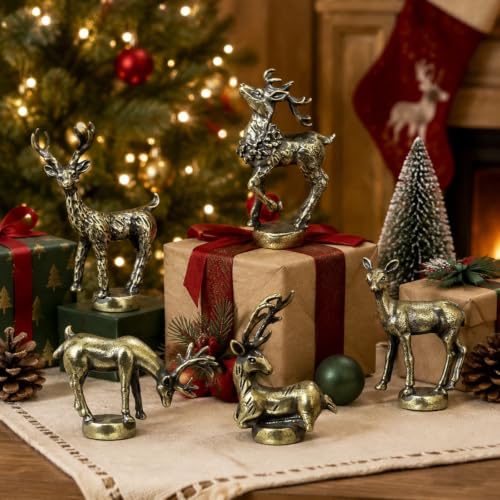 Zuxlwud 5-Pack Brass Deer Magnetic Hinge Heads Christmas Home Decor Gift