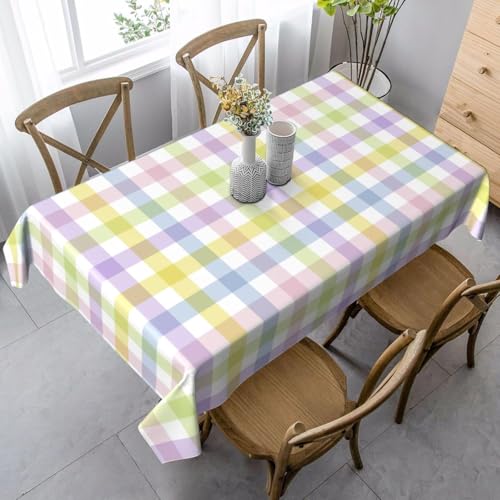 BETGINY Easter Checked Tablecloth 60x104 Inch Rectangular – Rainbow Plaid, Stain & Wrinkle Resistant