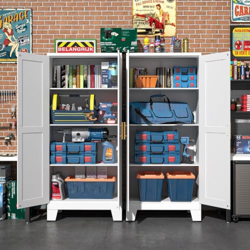 61-inch Metal Storage Cabinet with 3 Adjustable Shelves, White Steel Pantry