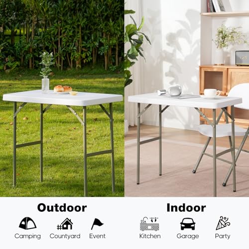 2.7ft Rectangular Folding Table, Portable HDPE Utility Table for Outdoor