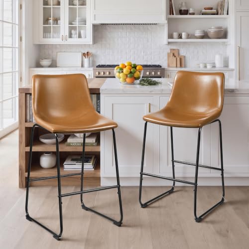 26-Inch Counter Height Bar Stools - Set of 2 Faux Leather Kitchen Chairs