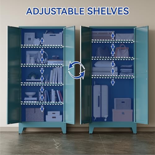 71" Tall Metal Kitchen Pantry Cabinet with Doors & 4 Adjustable Shelves