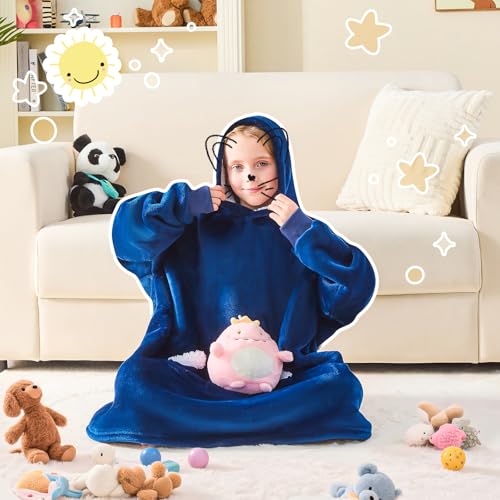 Nord Eco Navy Blue Wearable Blanket Hoodie for Kids & Teens 6-13 | Sherpa Fleece Hooded Blanket Sweatshirt