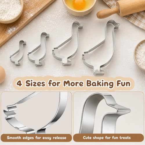 4-Piece Goose Cookie Mold Set 2 to 5 Inch Baking Tools for Wildlife Crafts