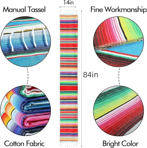 INFTYLE 4 Pack Mexican Table Runners 14x84in Fiesta Serape Style - Vibrant Turquoise Red